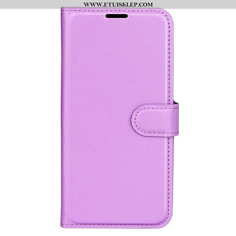 Etui Folio do iPhone 15 Klasyczna Sztuczna Skóra Litchi